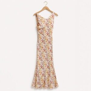 Rowe Floral Silk Cotton Maxi Dress Pink Orange Watercolor Size Small